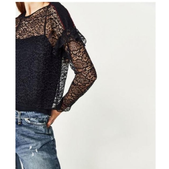 Zara Lace Blouse Sheer Small Black NEW - Picture 5 of 14